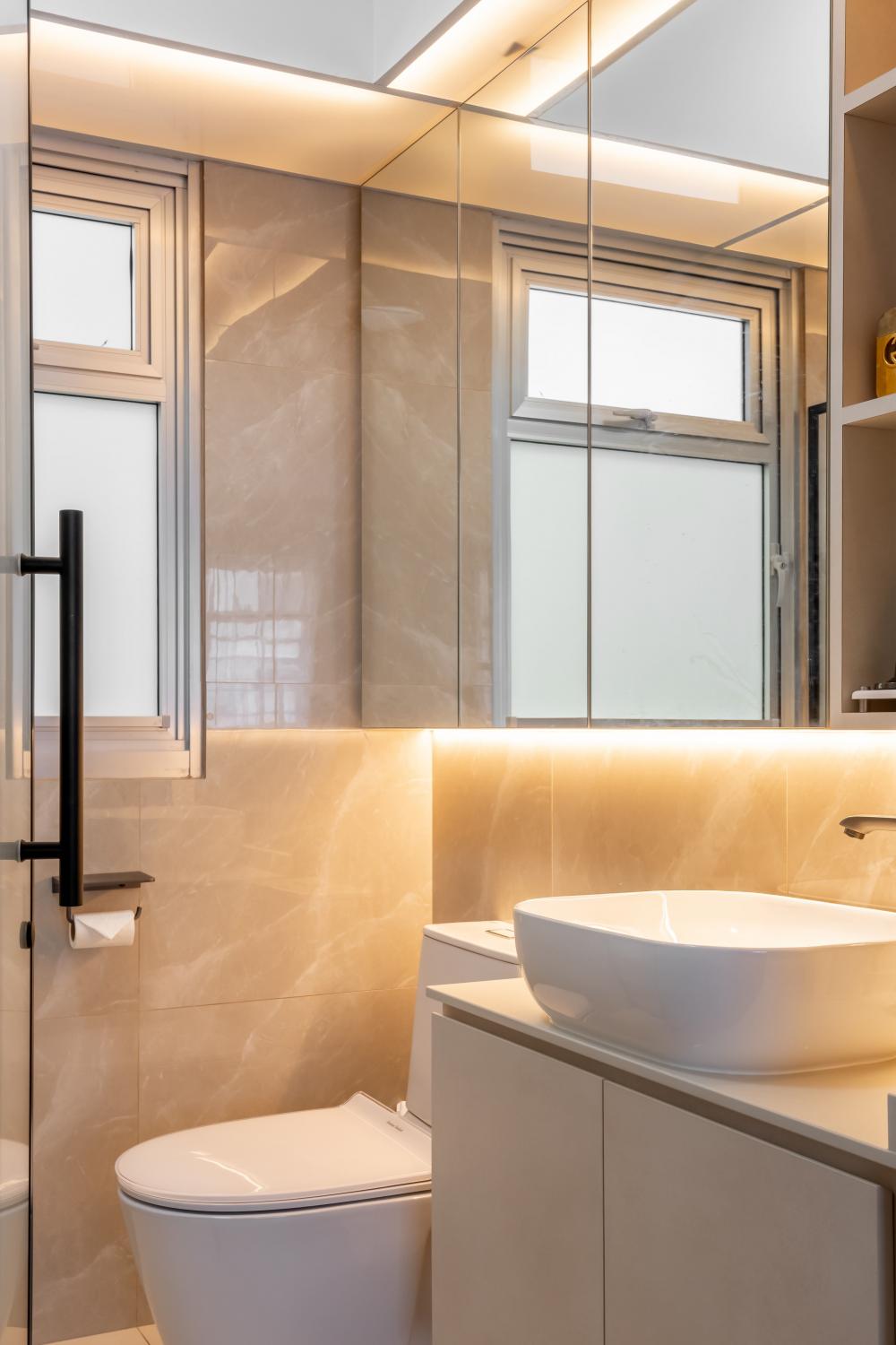 Scandinavian Bathroom with Countertop and Mirror