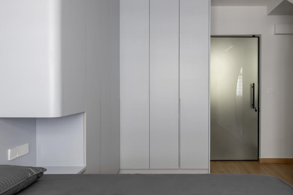 Scandinavian Bedroom with Glass Door and Wardrobe