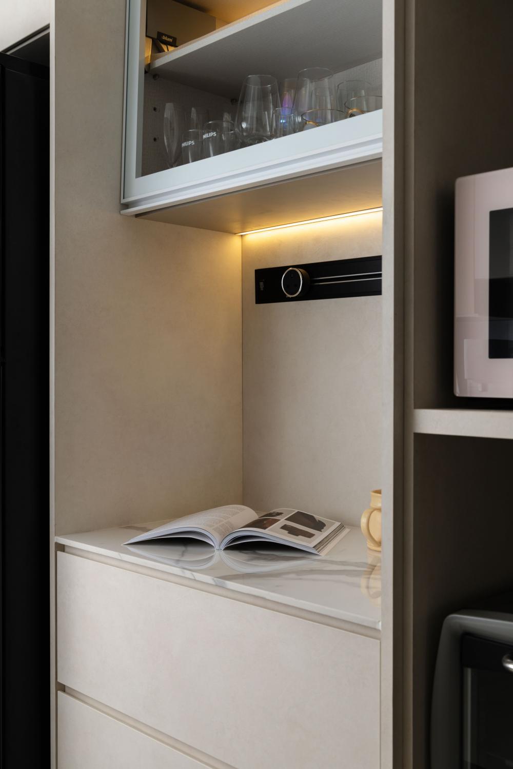 Contemporary Pantry with Kitchen Island and Tableware