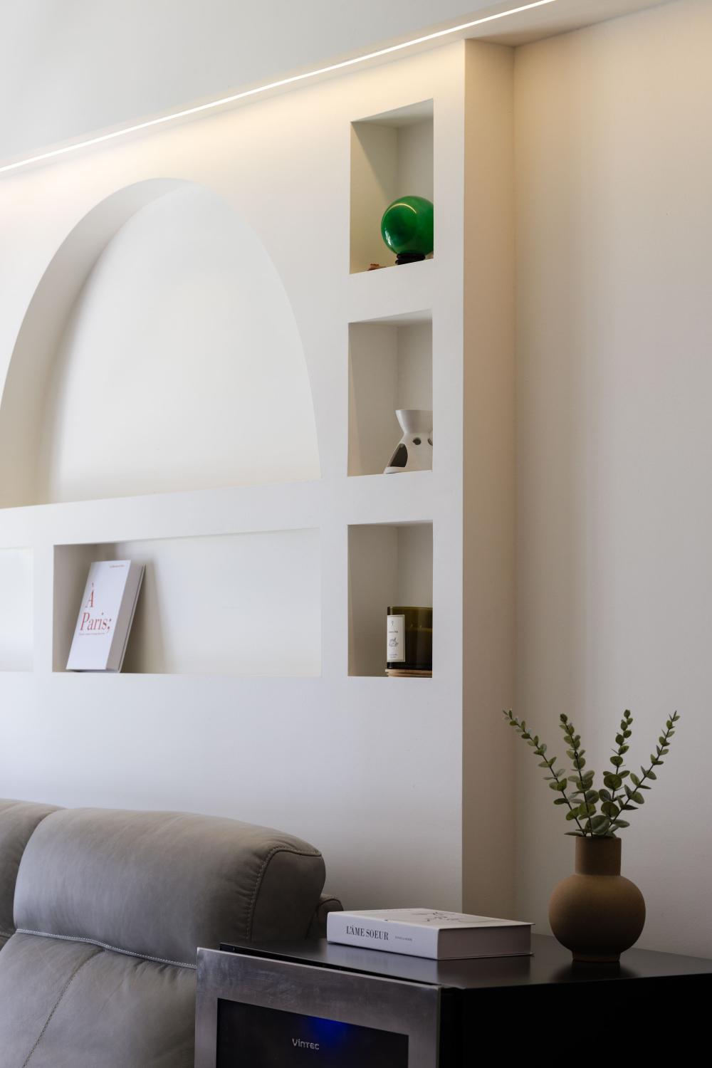 Contemporary Living Room with Bookshelf and Sofa