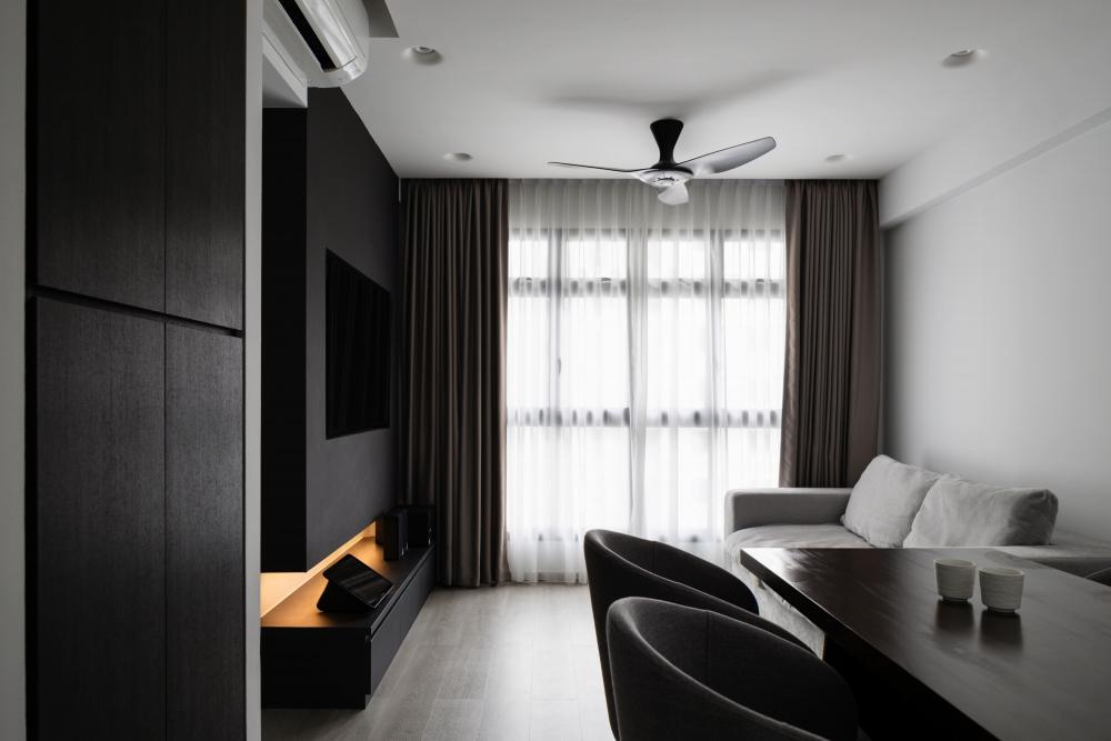 Minimalist Living Room with TV Console and Feature Wall