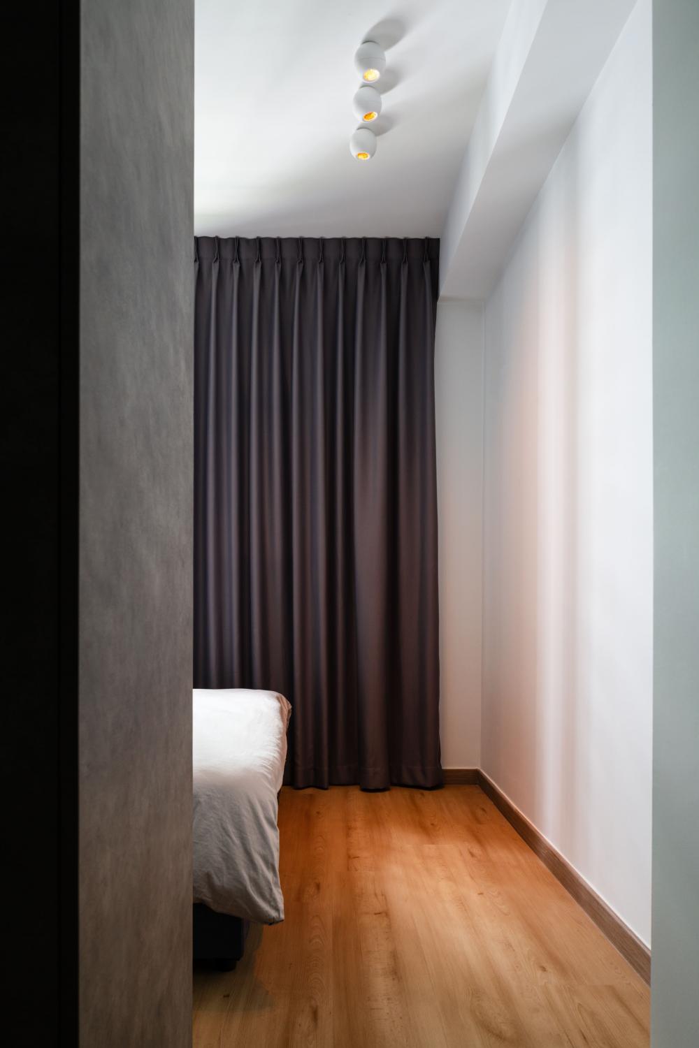 Minimalist Bedroom with Curtain and Lighting
