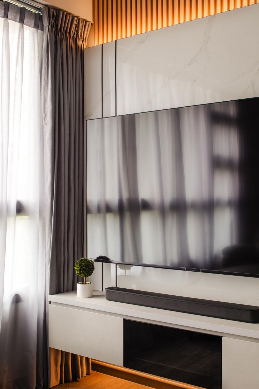 Modern Living Room with TV Console and Feature Wall