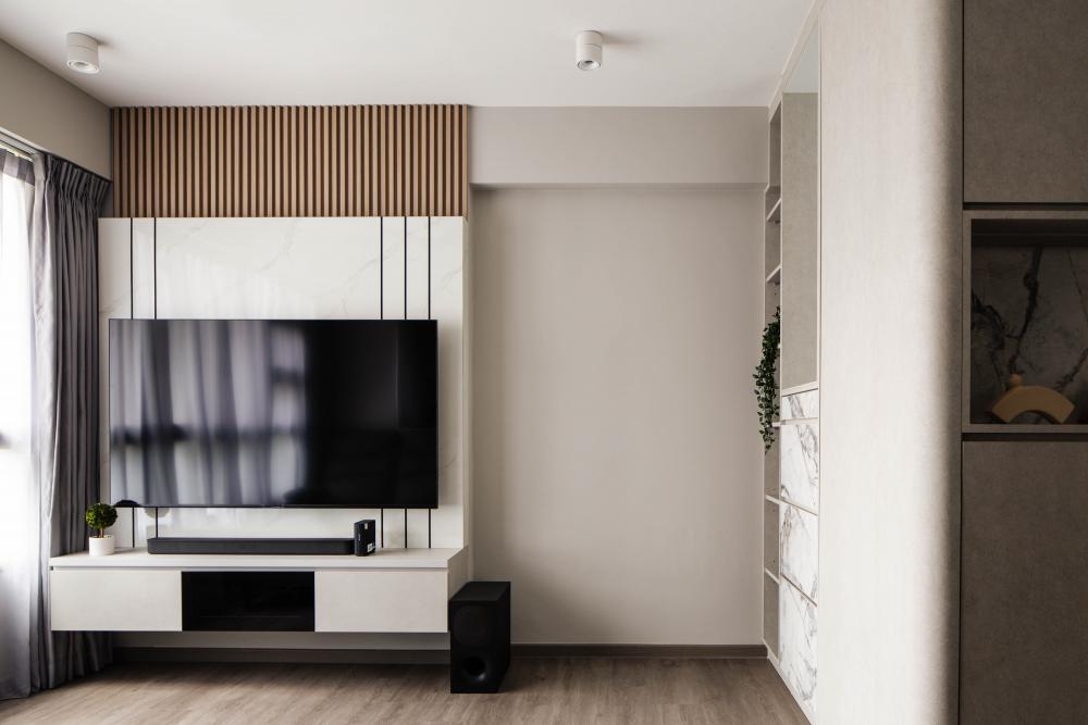 Modern Living Room with TV Console and Feature Wall
