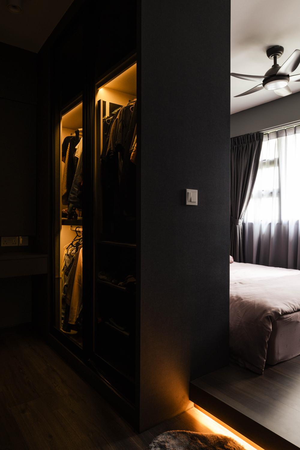 Modern Bedroom with Platform Bed and Ceiling Light