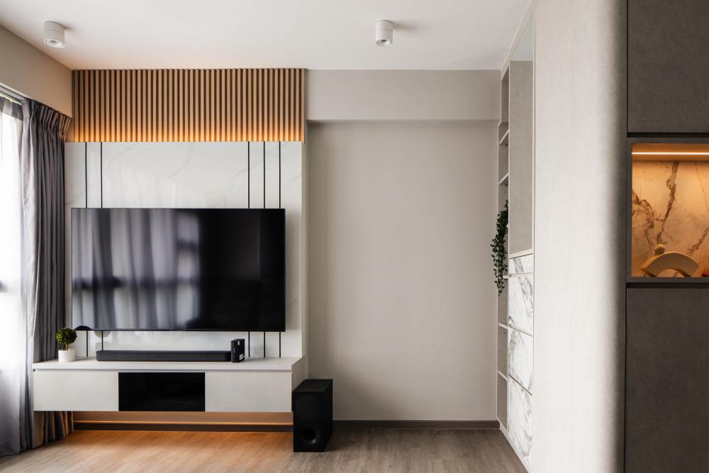 Modern Living Room with TV Console and Feature Wall