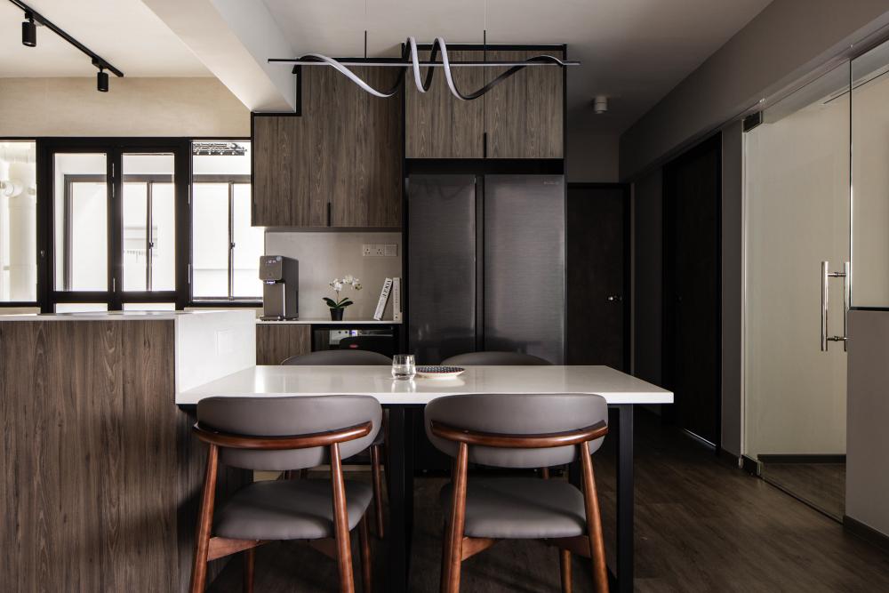 Modern Dining Room with Kitchen Island and Downlights