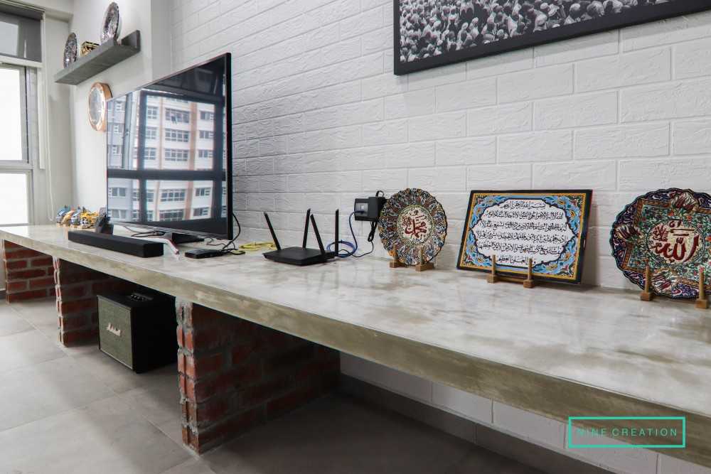 Industrial Living Room with Homogeneous Tiles and Cement Floor