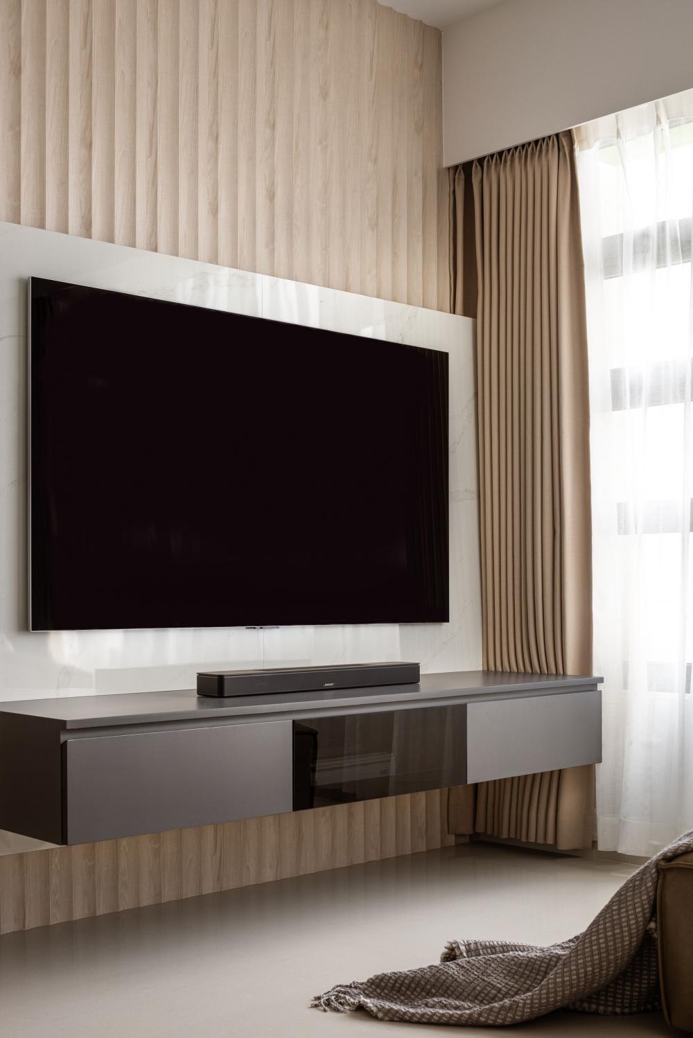Scandinavian Living Room with TV Console and TV