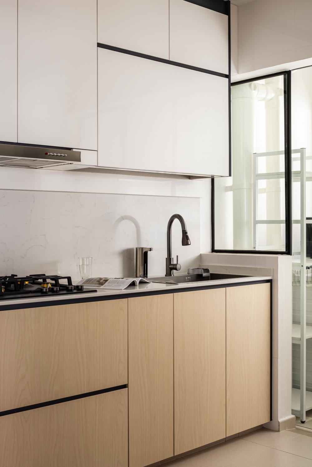 Scandinavian Kitchen with Countertop and Homogeneous Tiles