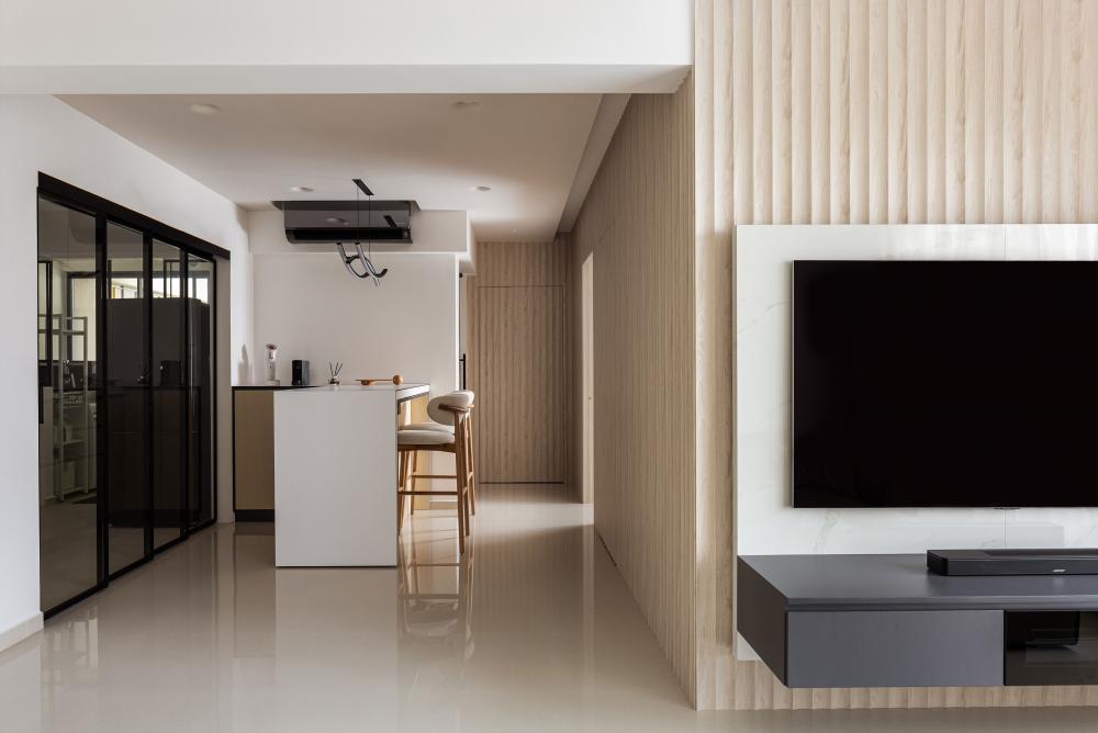 Scandinavian Hallway with Kitchen Island and Lighting