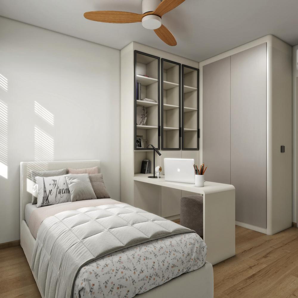 Modern Bedroom with Vinyl Flooring and Wardrobe