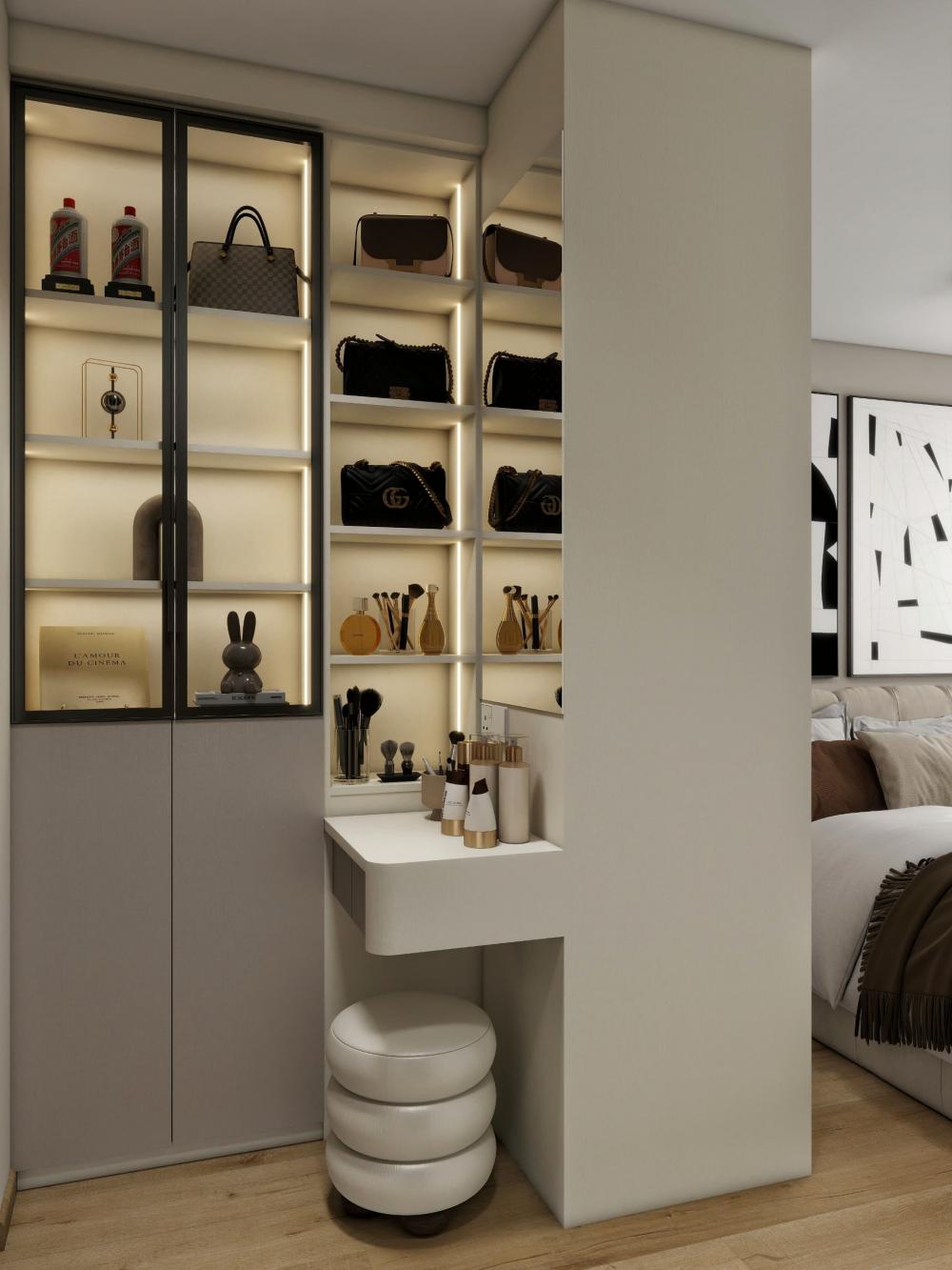 Modern Bedroom with Vinyl Flooring and Closet