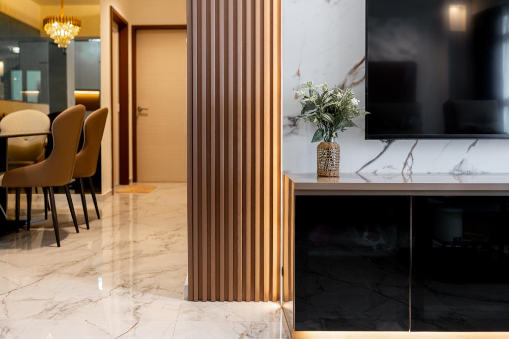 Modern Living Room with Marble Floor and TV Console