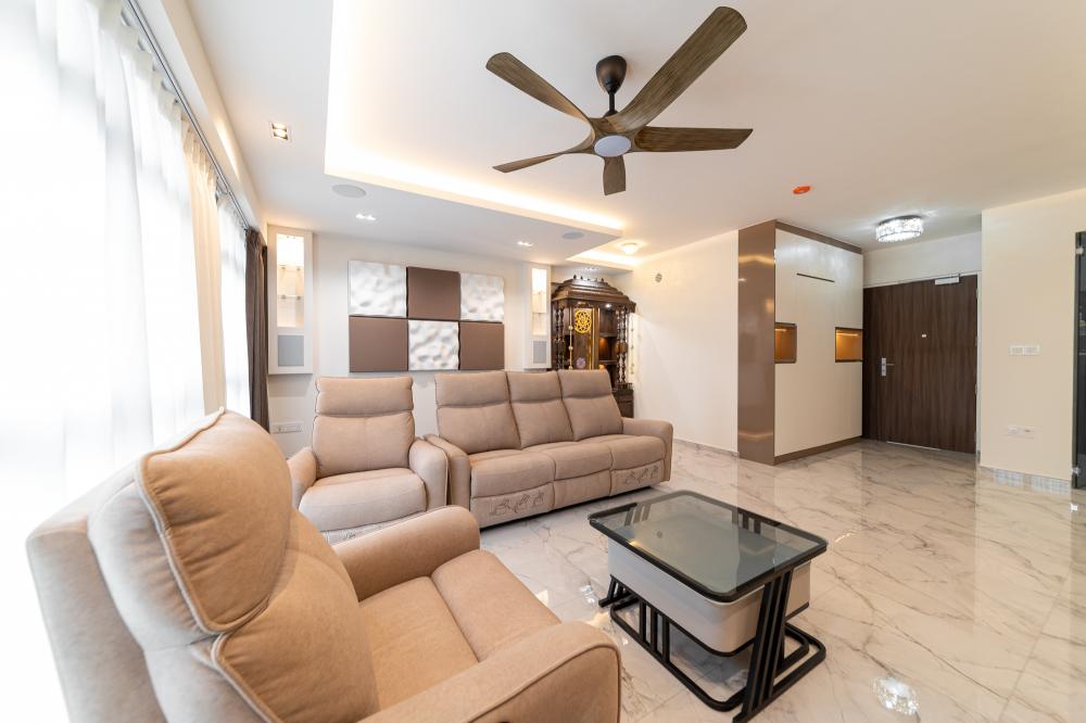Modern Living Room with Marble Floor and Cove Lighting