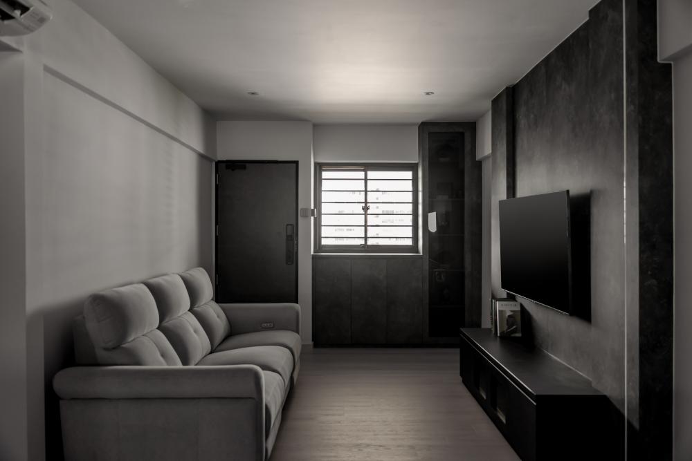 Contemporary Living Room with Bookshelf and Vinyl Flooring