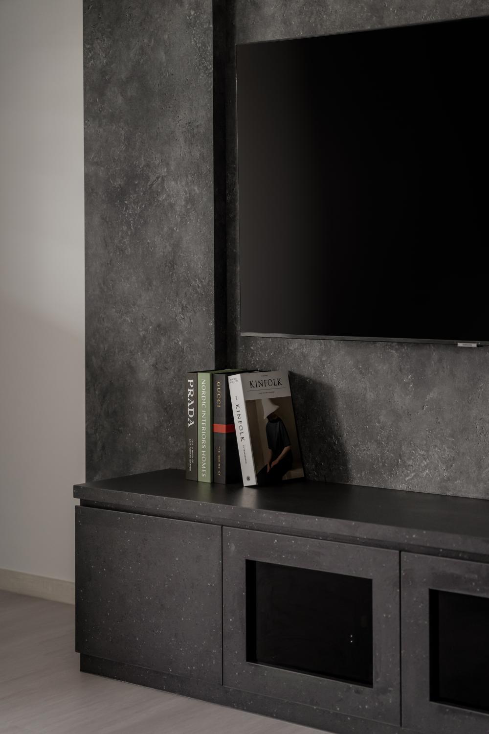Contemporary Living Room with Vinyl Flooring and TV Console