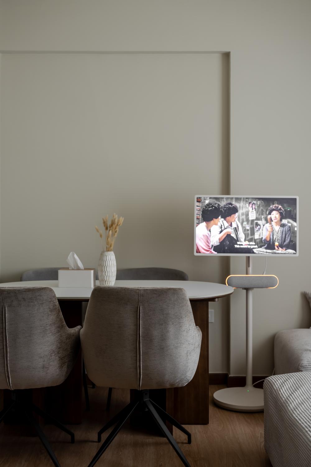 Contemporary Living Room with Vinyl Flooring and Sofa