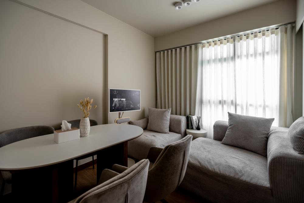 Contemporary Living Room with Vinyl Flooring and Sofa