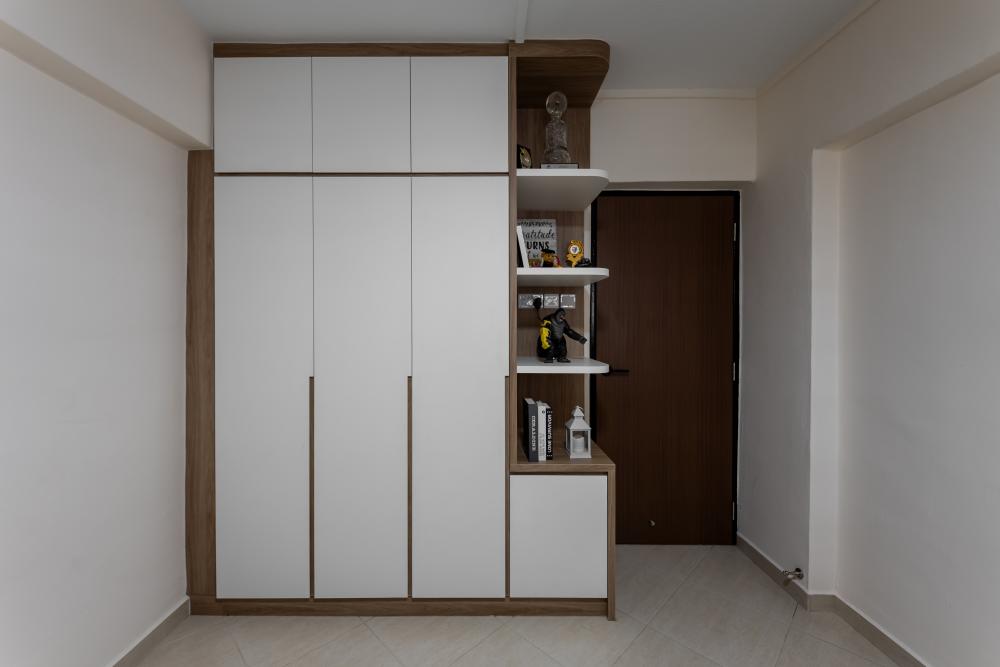 Modern Bedroom with Homogeneous Tiles and Wardrobe