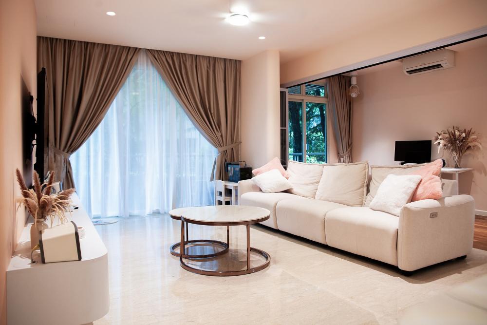 Contemporary Living Room with Marble Floor and TV Console