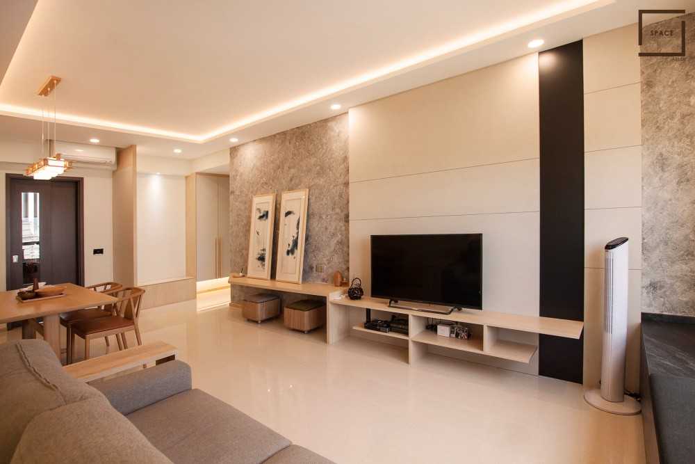 Asian Living Room with TV Console and Sofa