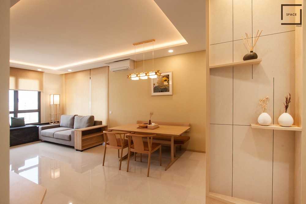 Asian Living Room with TV Console and Sofa