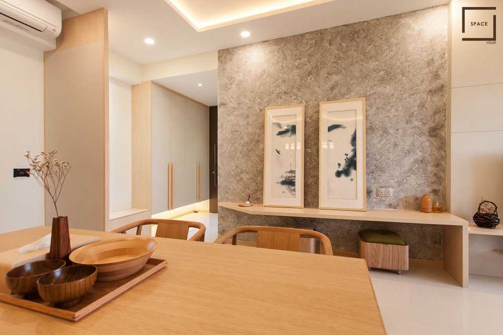 Asian Living Room with TV Console and TV