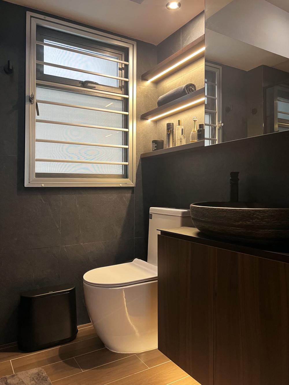Minimalist Bathroom with Countertop and Mirror