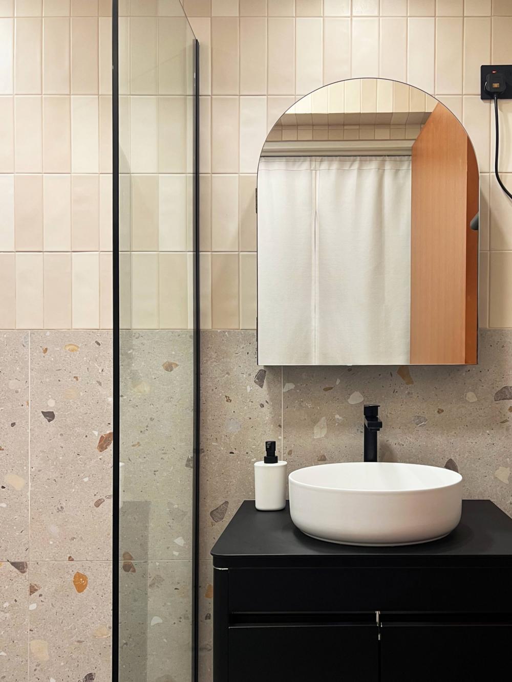 Minimalist Bathroom with Mirror and Bathroom Storage