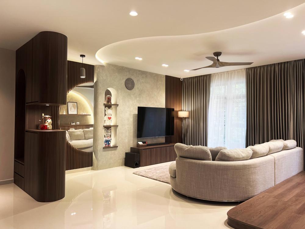 Minimalist Living Room with TV Console and Feature Wall