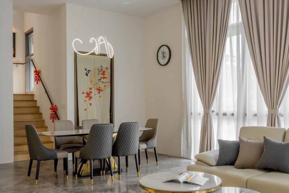Contemporary Dining Room with Dining Table and Lighting