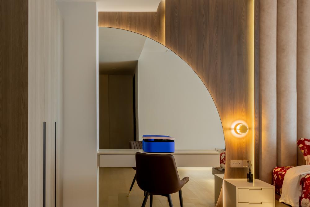 Contemporary Bedroom with Mirror and Mirror Feature Wall