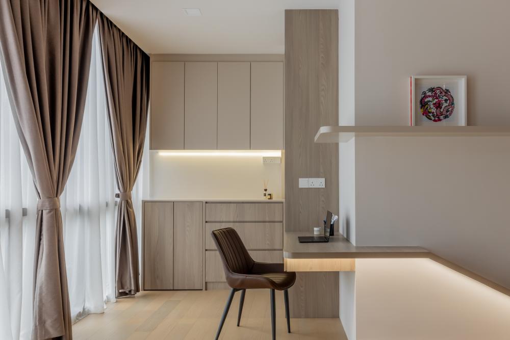 Contemporary Bedroom with Bookshelf and Vinyl Flooring