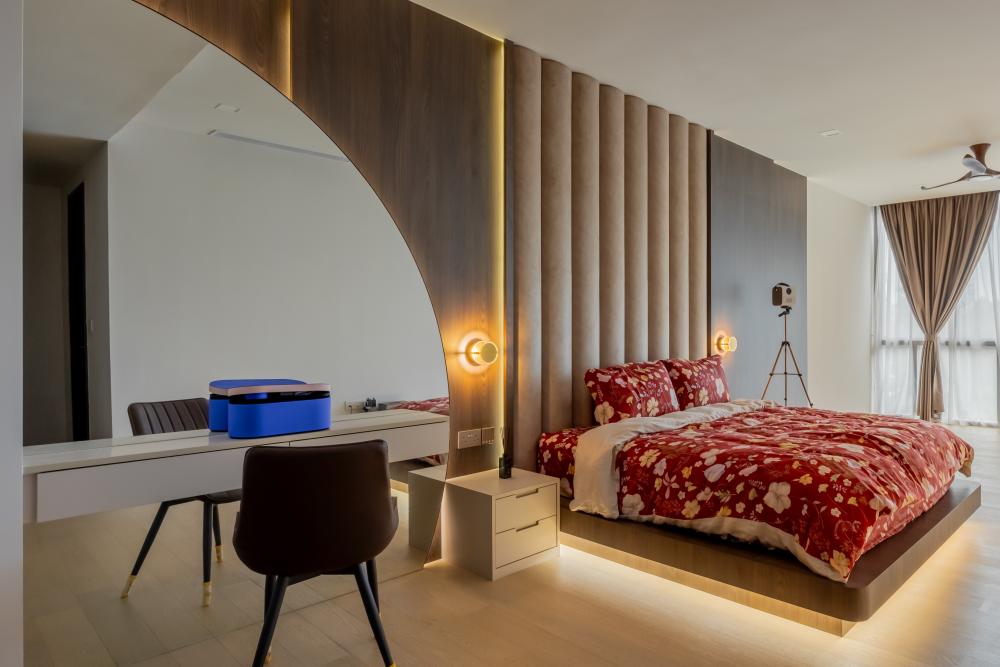 Contemporary Bedroom with Vinyl Flooring and Built-in Bed