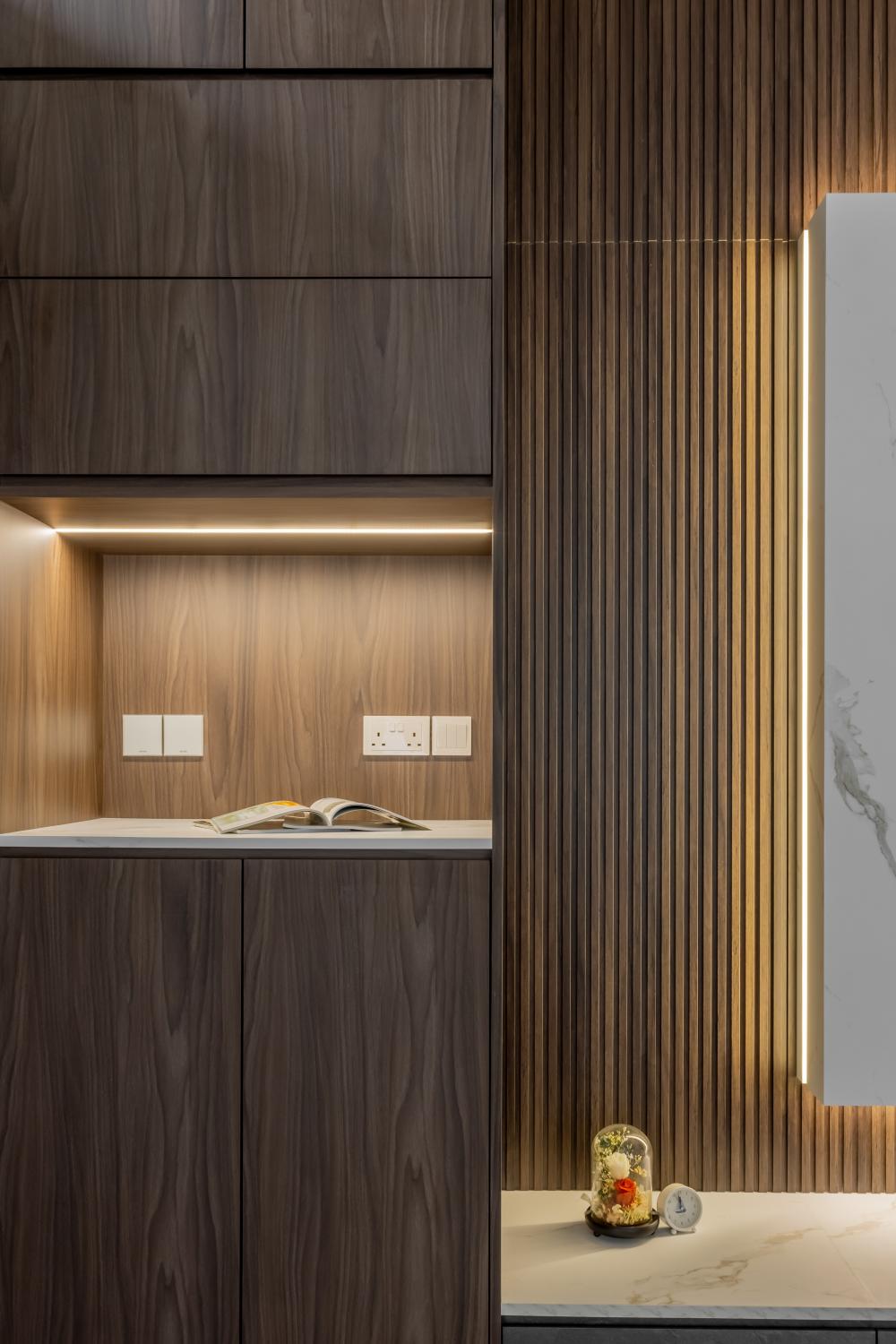 Contemporary Foyer with Feature Wall and Console Table