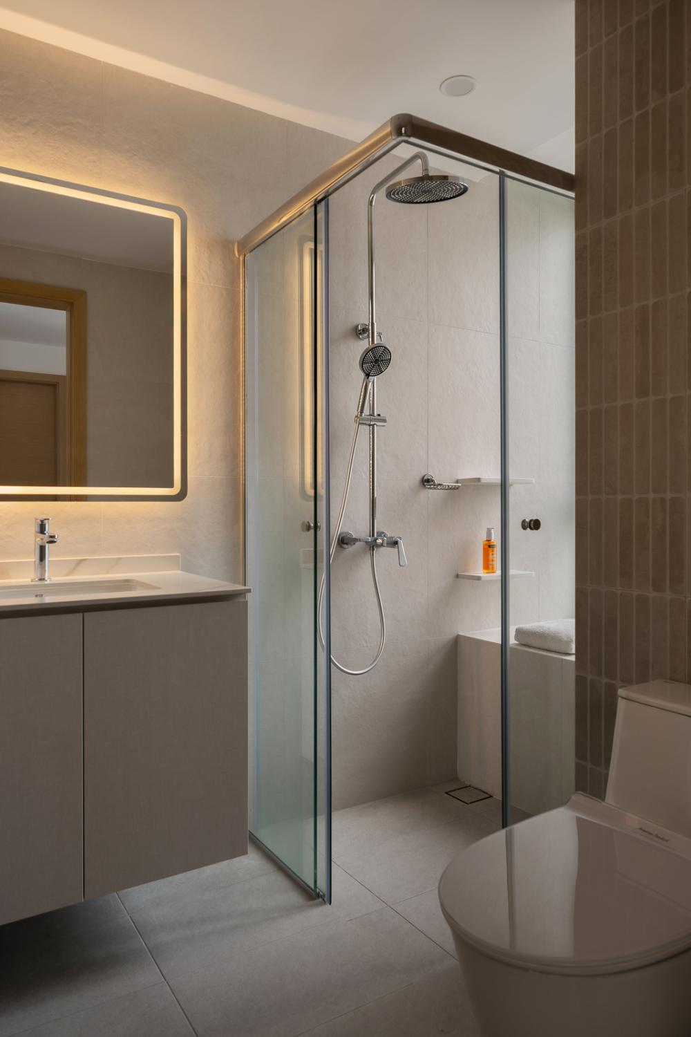 Modern Bathroom with Countertop and Homogeneous Tiles