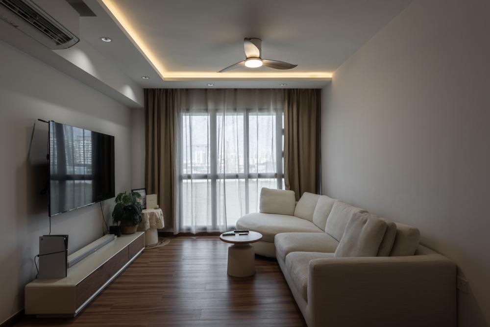 Country Living Room with Vinyl Flooring and TV Console