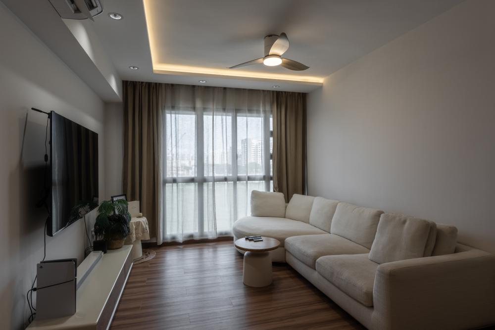 Country Living Room with Vinyl Flooring and TV Console