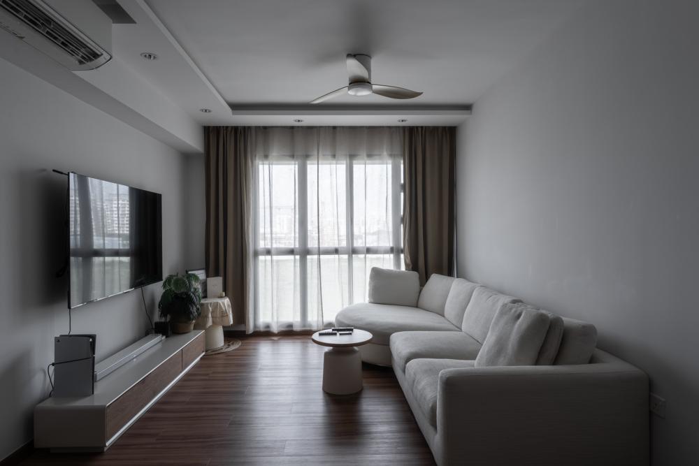 Country Living Room with Vinyl Flooring and TV Console