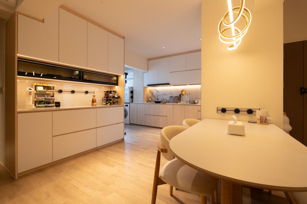 Scandinavian Kitchen with Vinyl Flooring and Kitchen Window