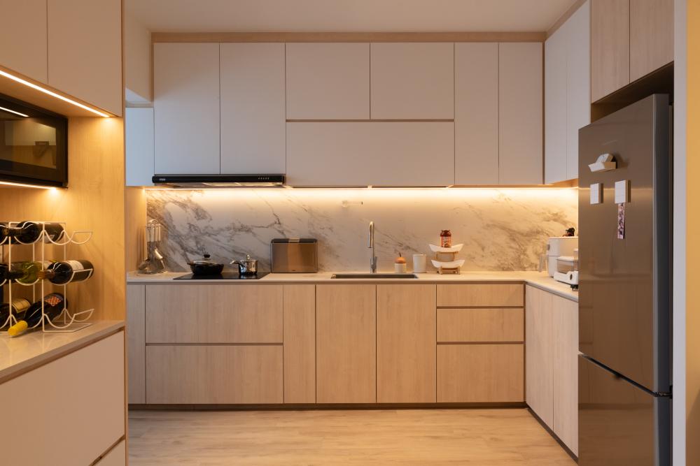 Scandinavian Living Room with TV Console and Ceiling Light