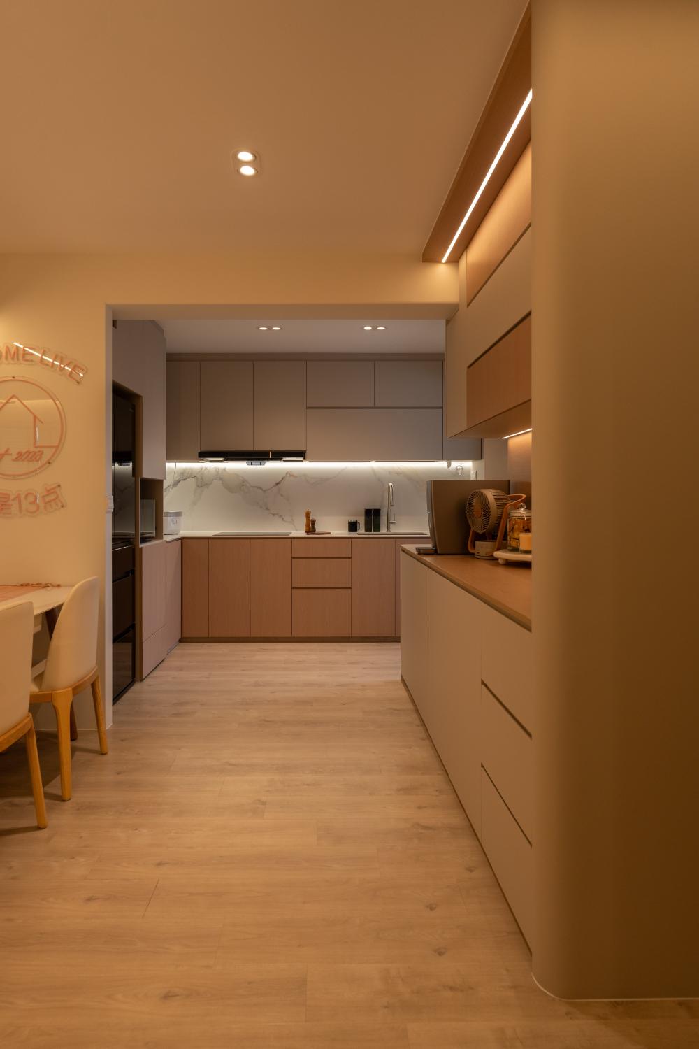 Scandinavian Kitchen with Countertop and Vinyl Flooring
