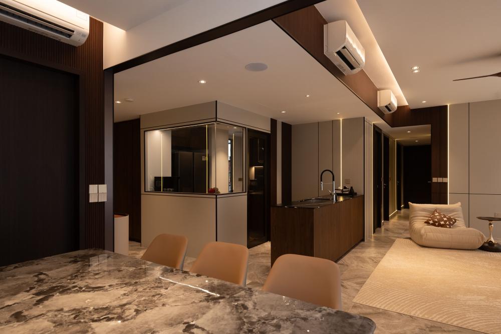 Contemporary Kitchen with Countertop and Marble Floor