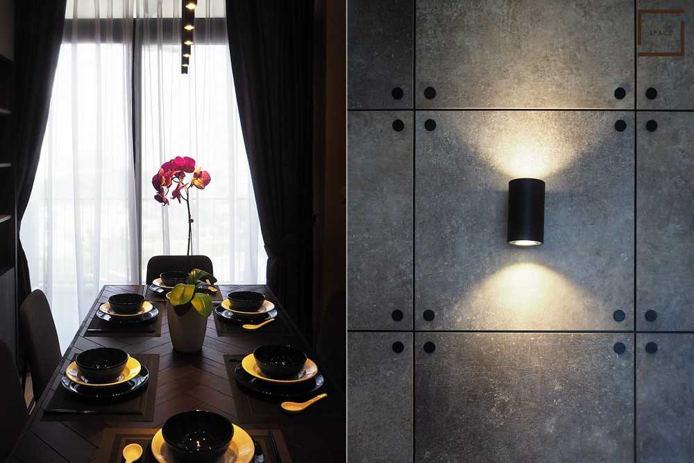Industrial Dining Room with Downlights and Dining Table