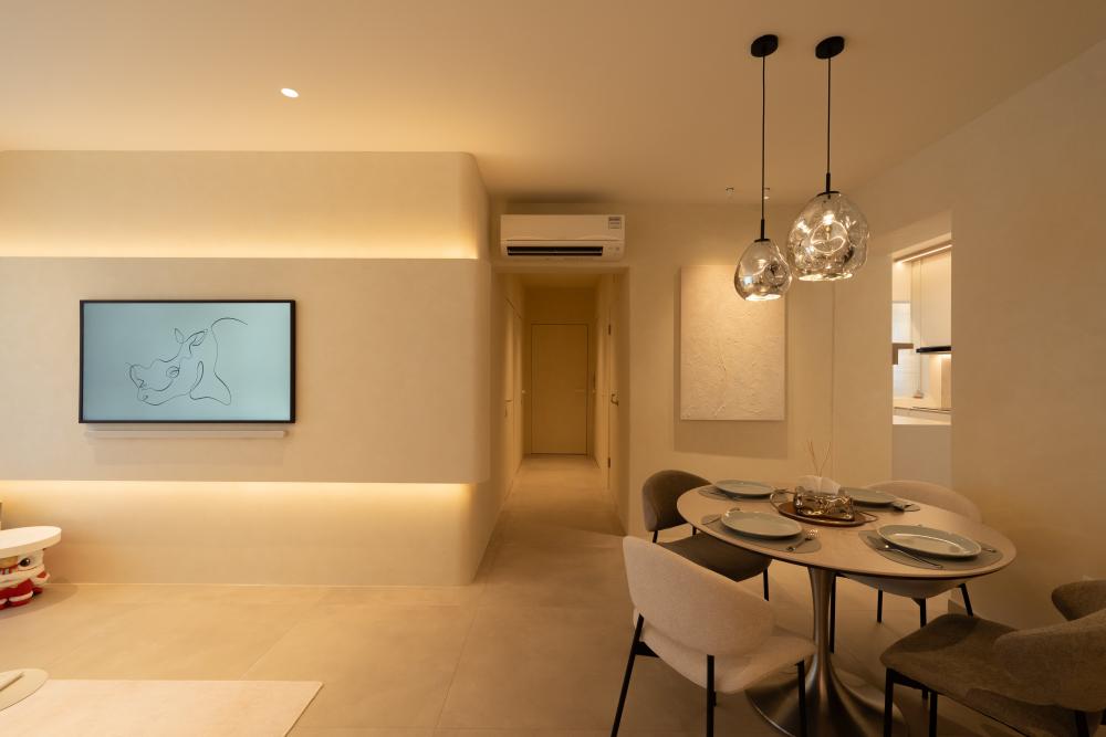 Minimalist Living Room with TV Console and Feature Wall