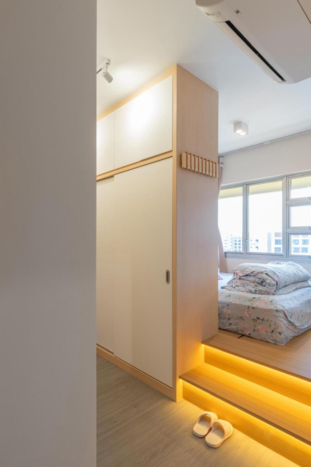 Contemporary Bedroom with Platform Bed and Vinyl Flooring