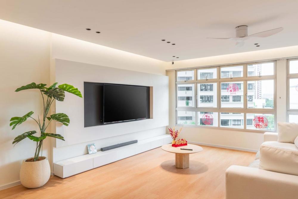 Minimalist Living Room with Vinyl Flooring and TV Console