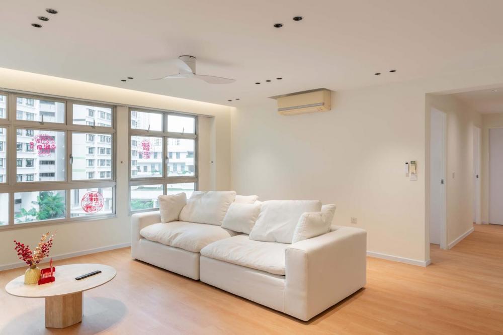 Minimalist Living Room with Vinyl Flooring and TV Console