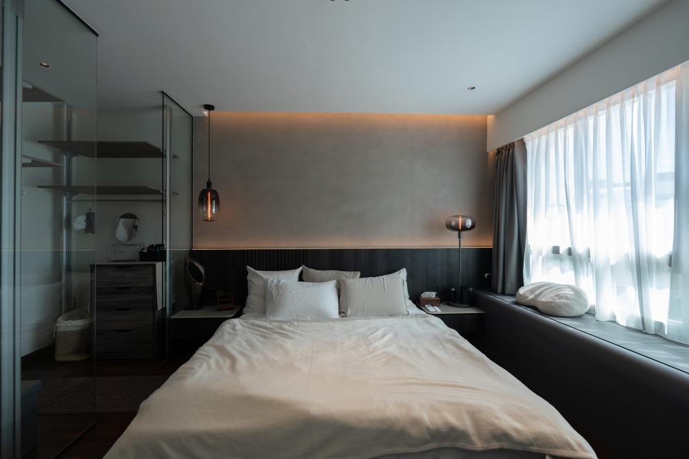 Modern Bedroom with Ceiling Light and Wardrobe